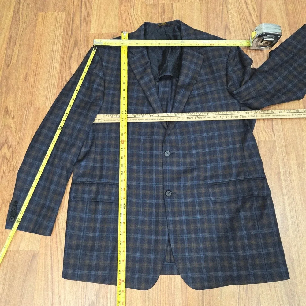 Robert Talbott Sport Coat 44T Blue Brown Plaid Carmel Unstructured Blazer 2002
